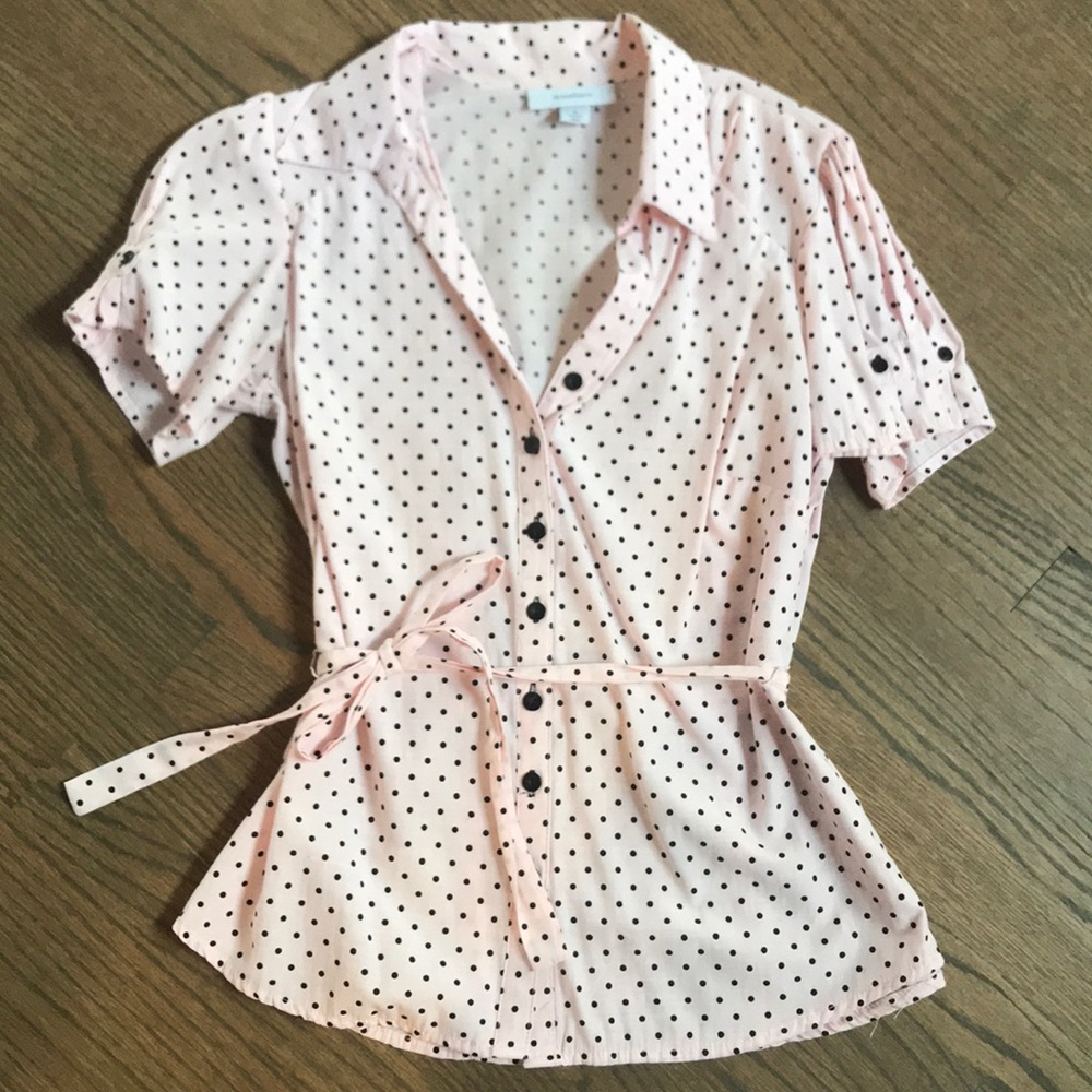 Pin-Up Style Baby Pink Polka Dot Button Down Shirt